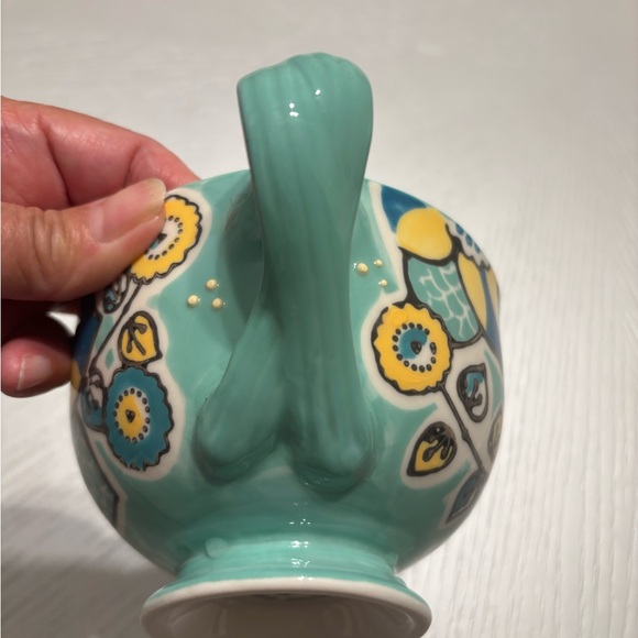 Anthropologie Elka Ayaka Aqua Floral Twisted Handle Footed Mug Pedestal Cup - Picture 4 of 10